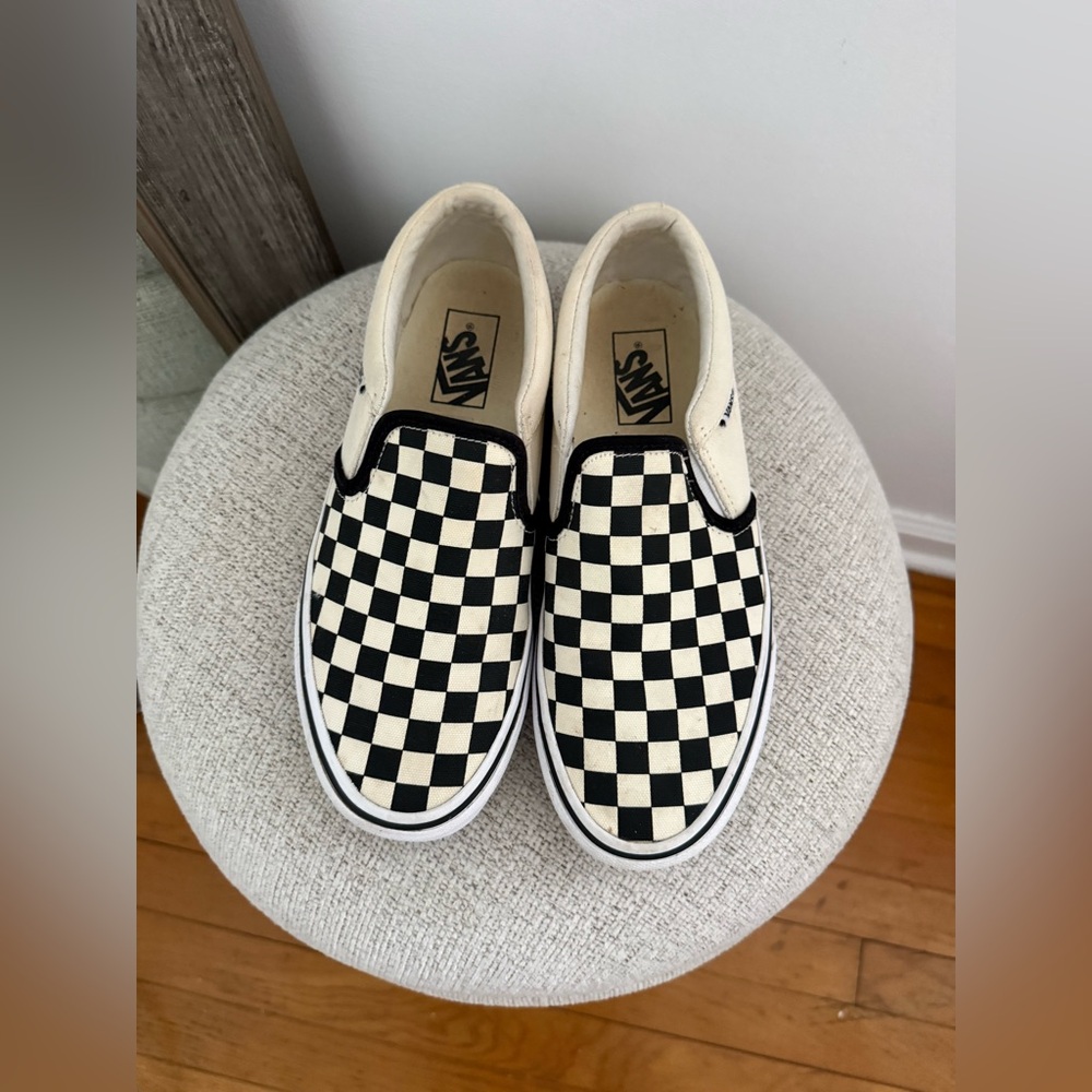 Vans Men’s 7.5 Checkered Slip-On Shoes - Black and White